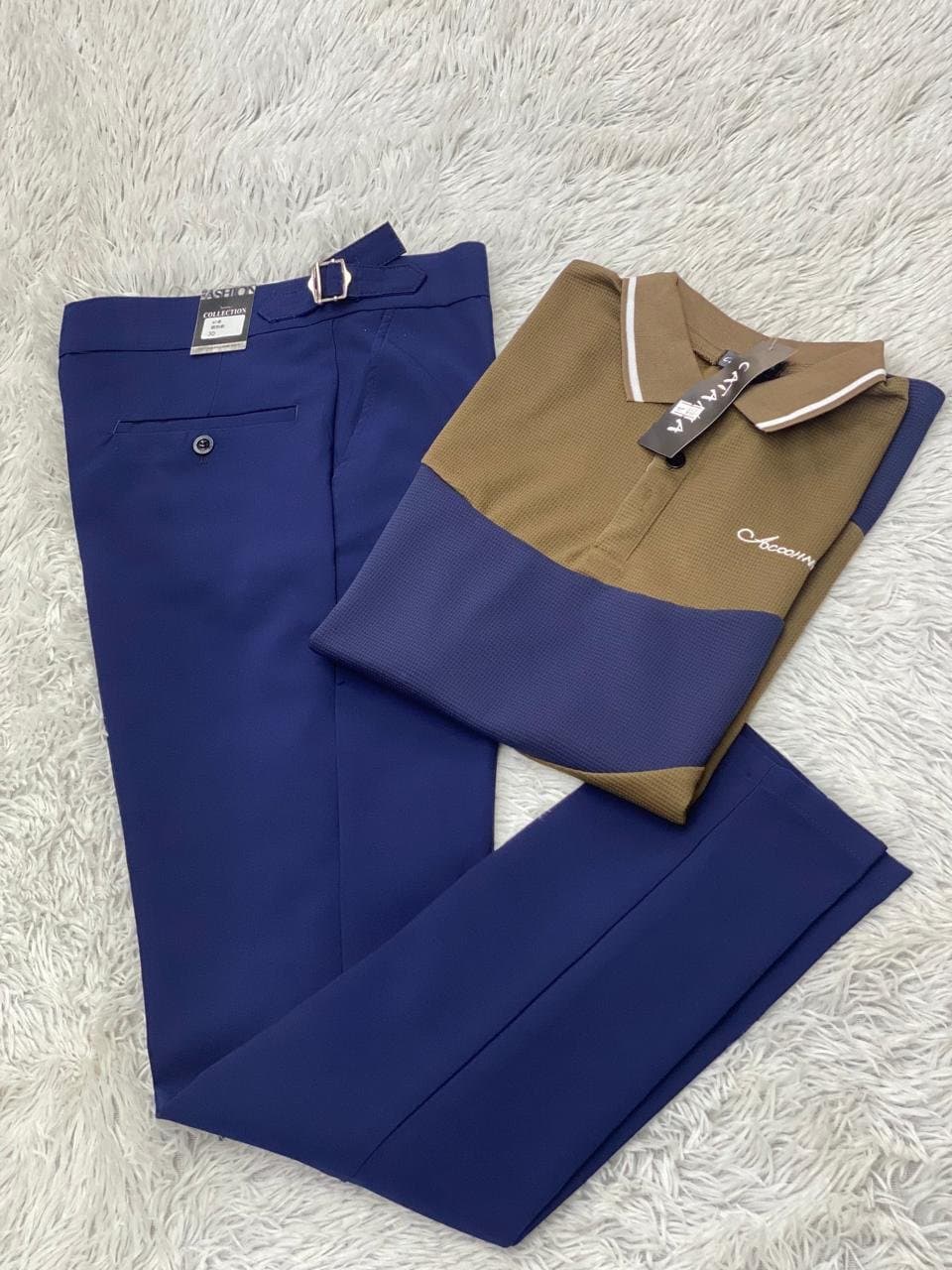 Men's Casual Polo Shirt and Trousers Set — Brown/Navy, S-XXL