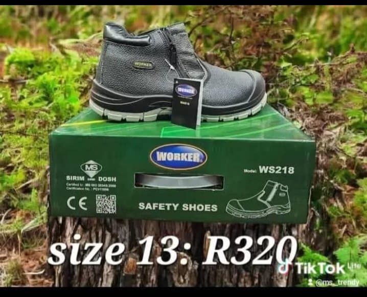 Worker Safety Shoes — Steel Toe, Grey, Size 13