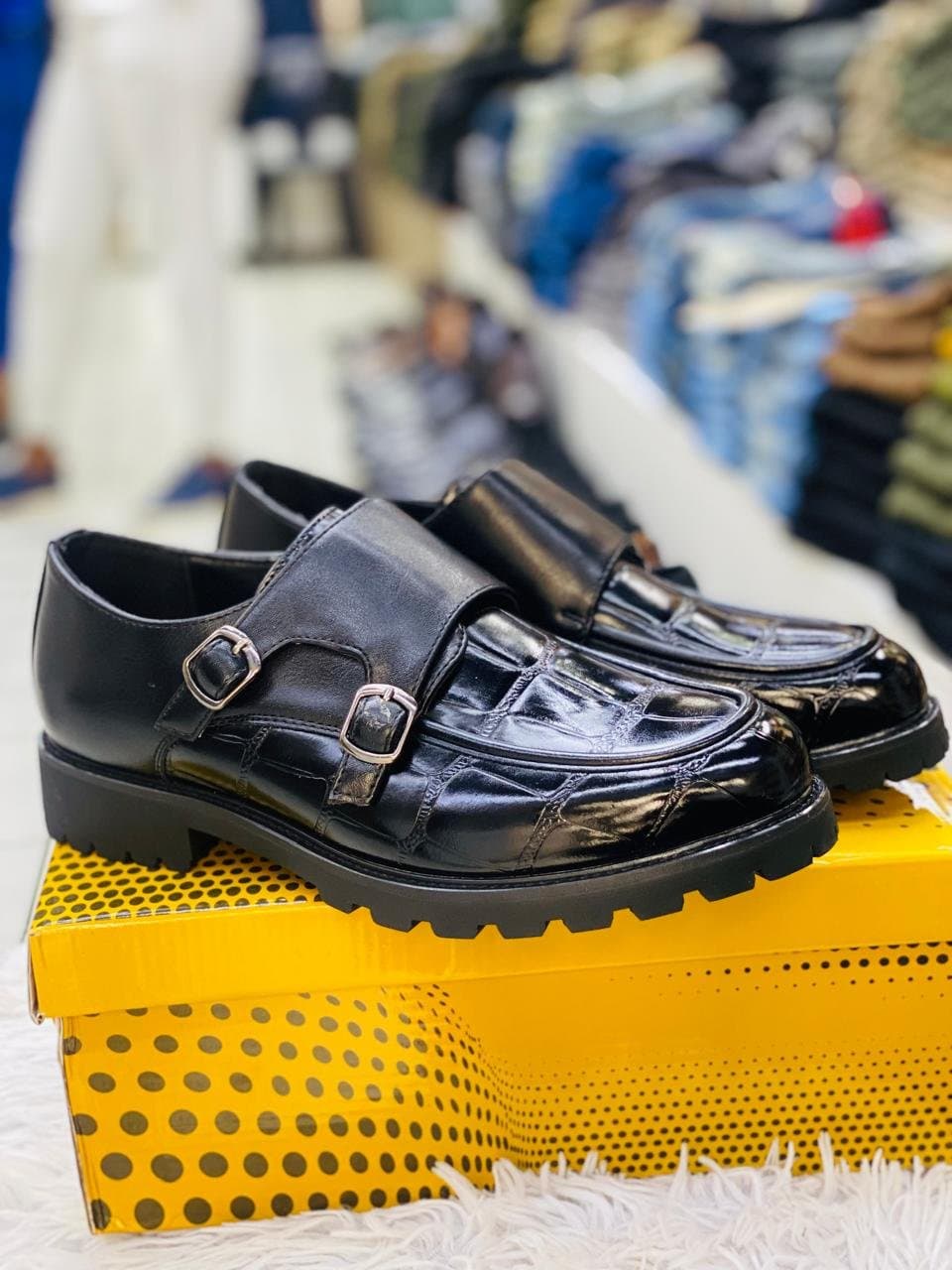 Stylish Black Formal Shoes with Buckles — Leather, Size 7-12