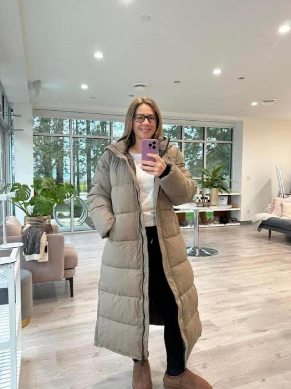 Stylish Long Puffer Coat — Water-Resistant, Beige, S-L