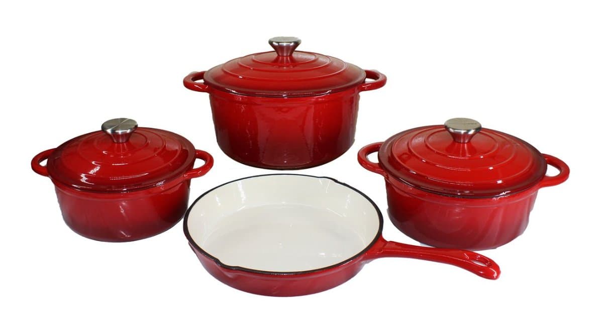 CAST IRON COOKWARE SET 7PC RED