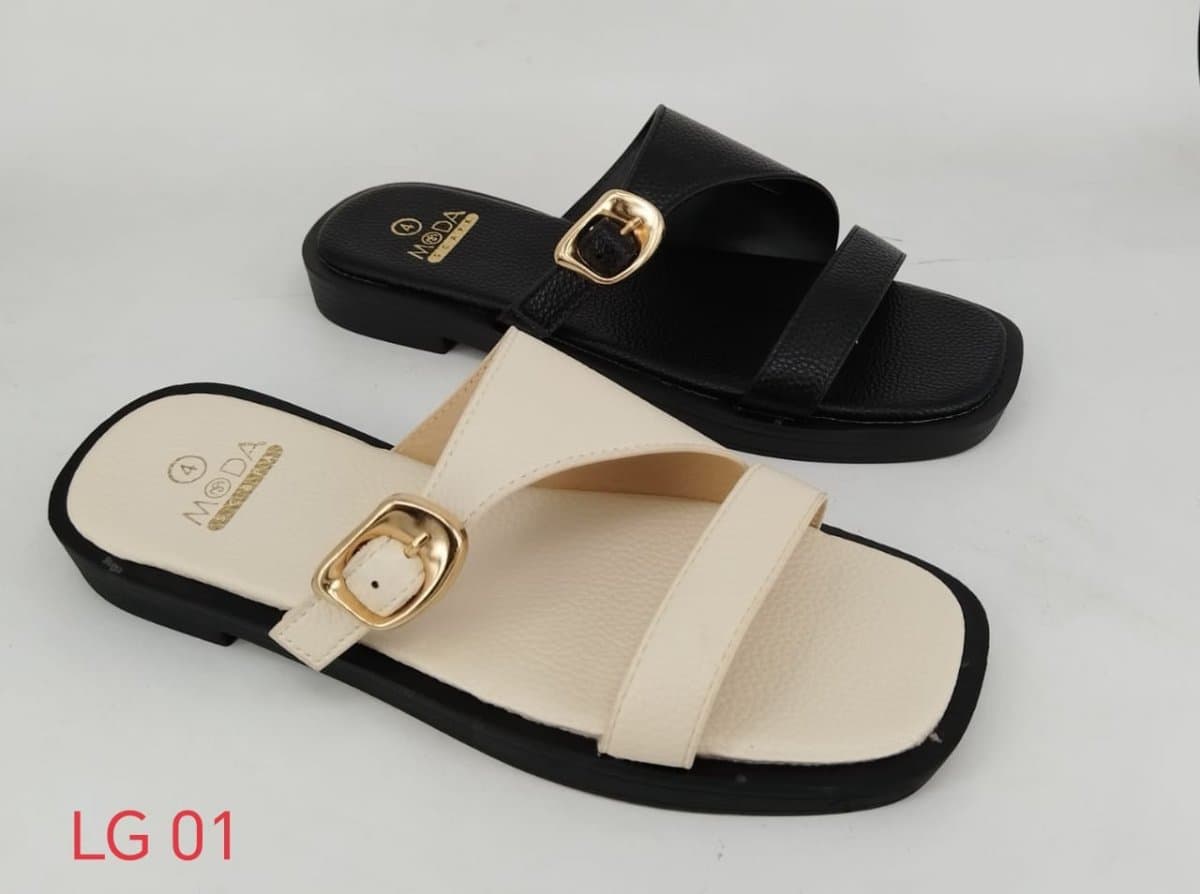 Moda Stylish Slide Sandals — Black & Beige, Size 6-10