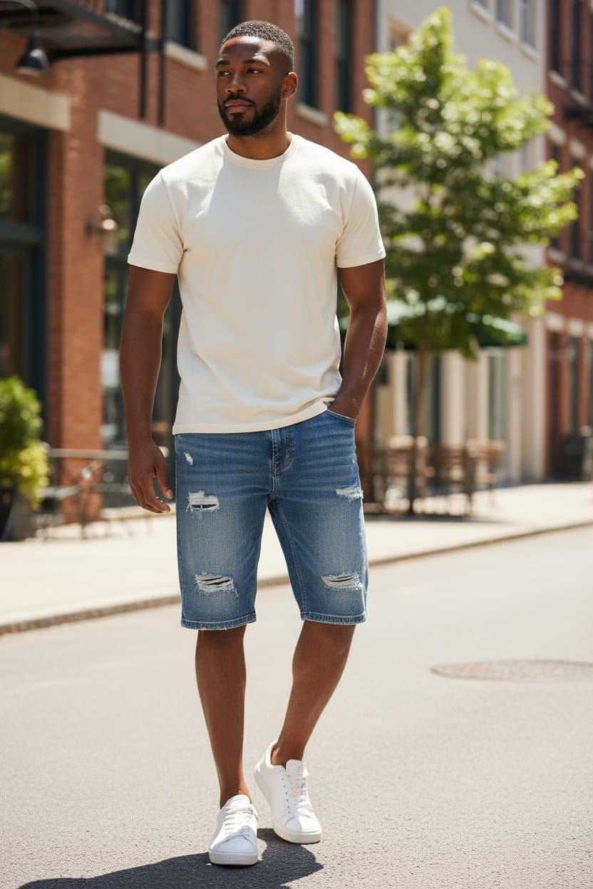 Stylish Distressed Denim Shorts — Light Wash, S-XXL