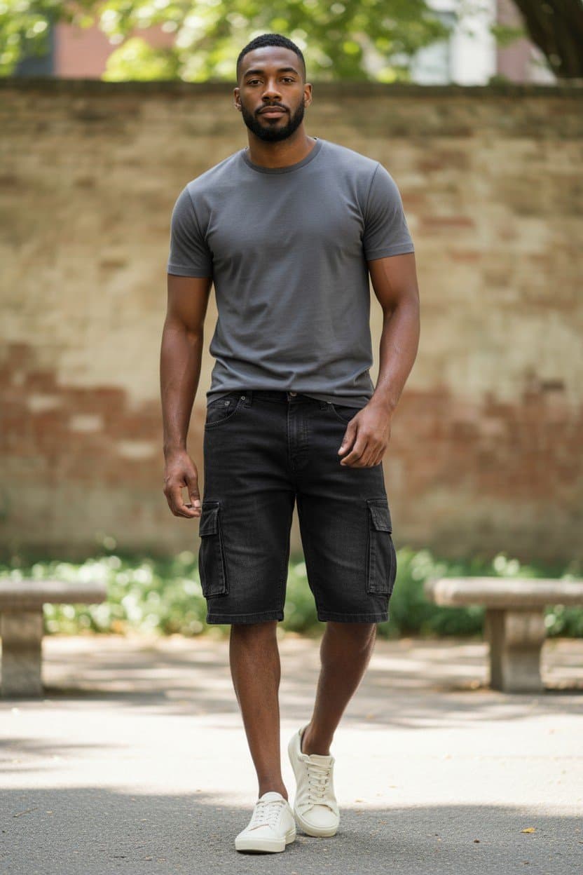 Stylish Cargo Shorts  — Denim, Grey, 28-36