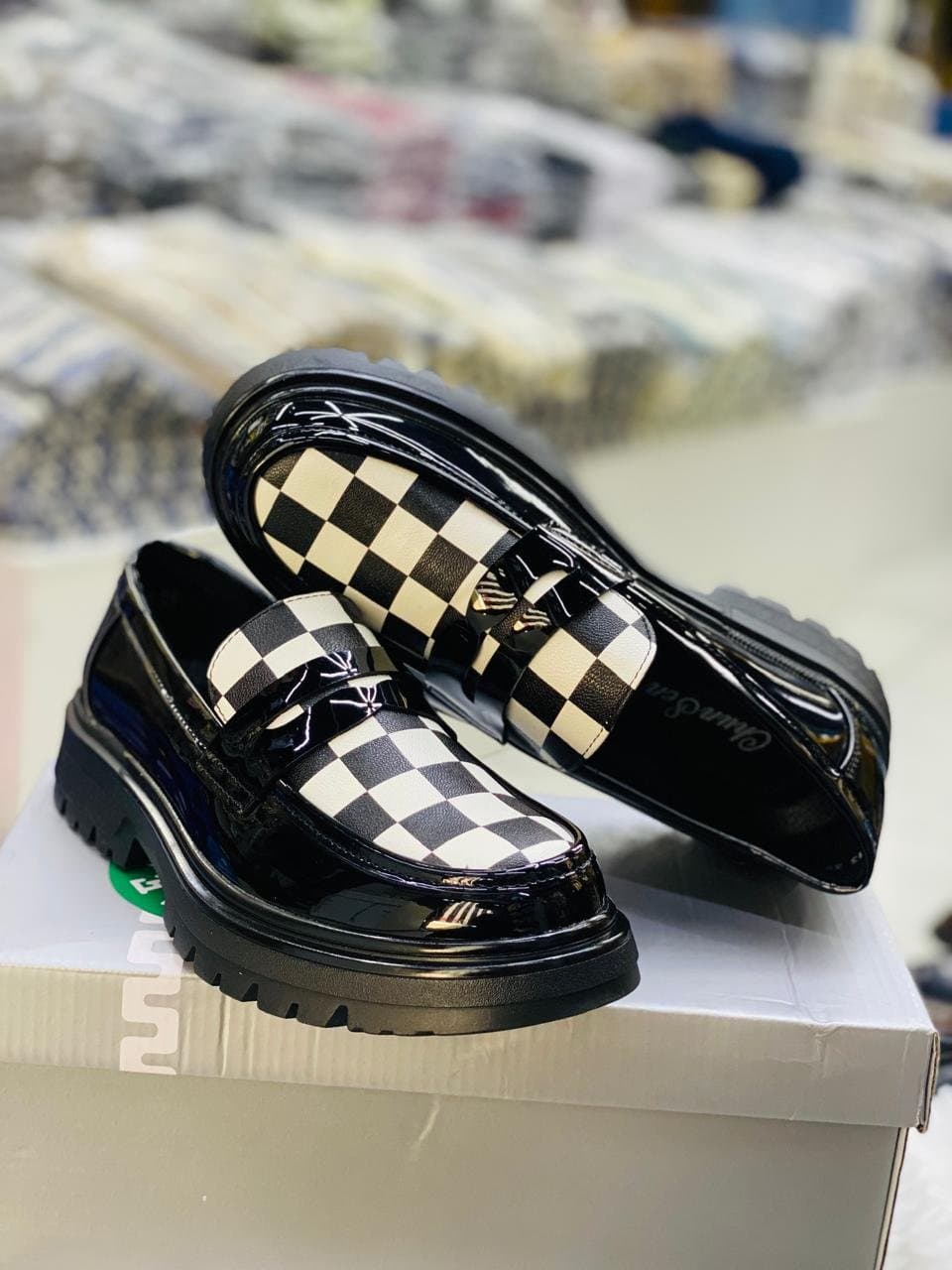 Stylish Checkerboard Loafers — Black and White, Size 6-12