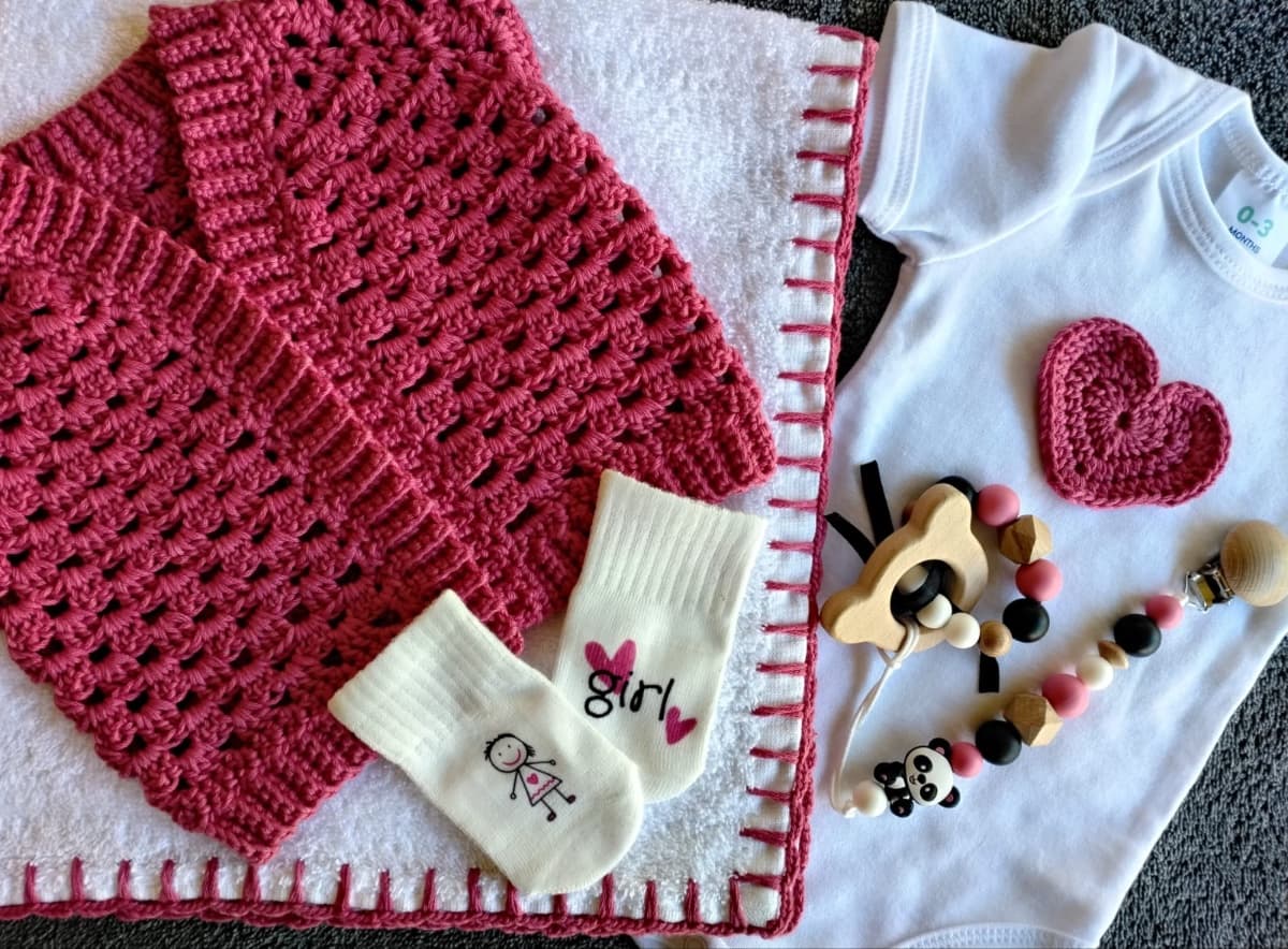 100% Cotton Crochet Cardigan Set - Pretty Pink