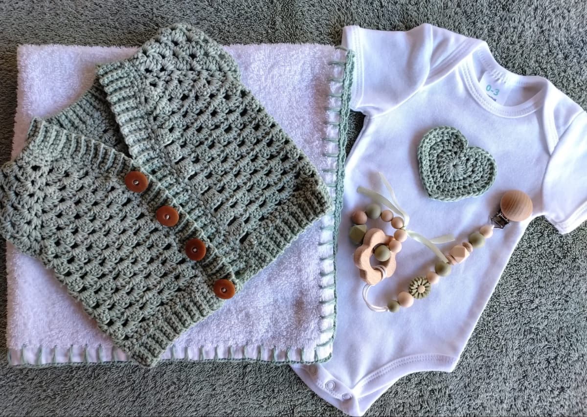 100% Cotton Crochet Cardigan Set ...Khaki green