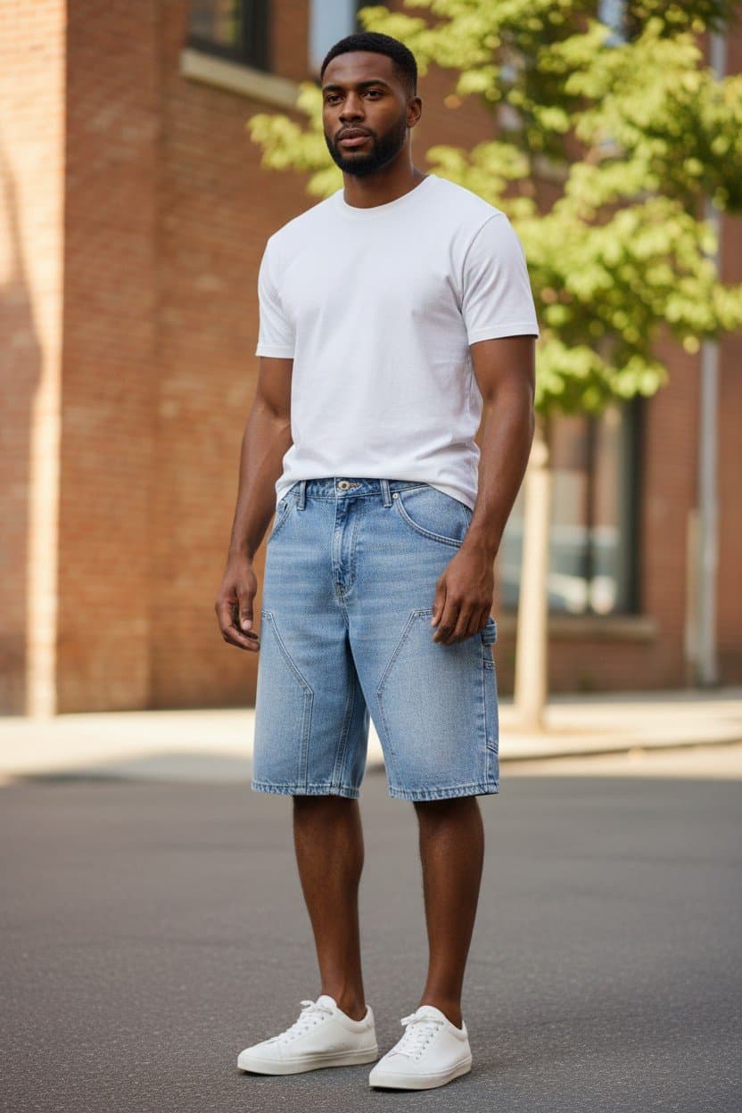 Denim Cargo Shorts with Side Pockets — Light Blue, S-XXL